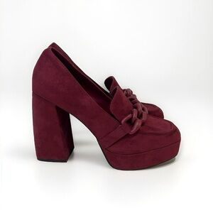 Open Edit “Edlainey” Faux Suede Chain Platform Heels – Burgundy
